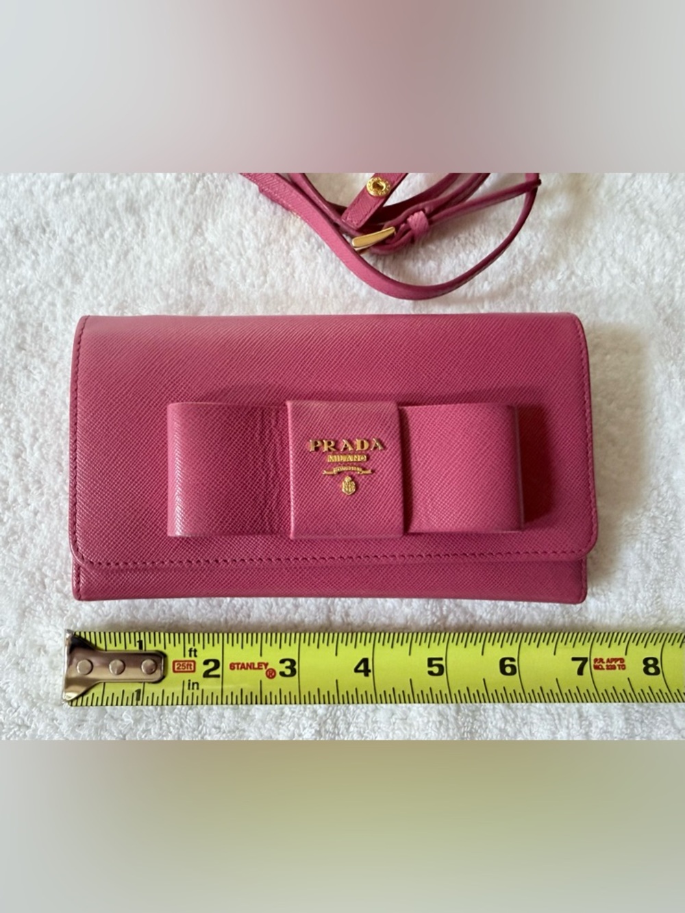 Prada Rose Pink Saffiano Bow Crossbody Wallet / Crossbody - Picture 15 of 16
